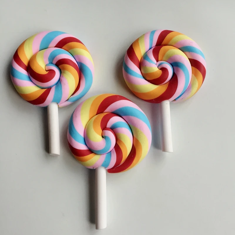 

Hot New soft pottery 7 color lollipop candy diy decoration material lollipop candy item accessories 6PCS/lot-A474