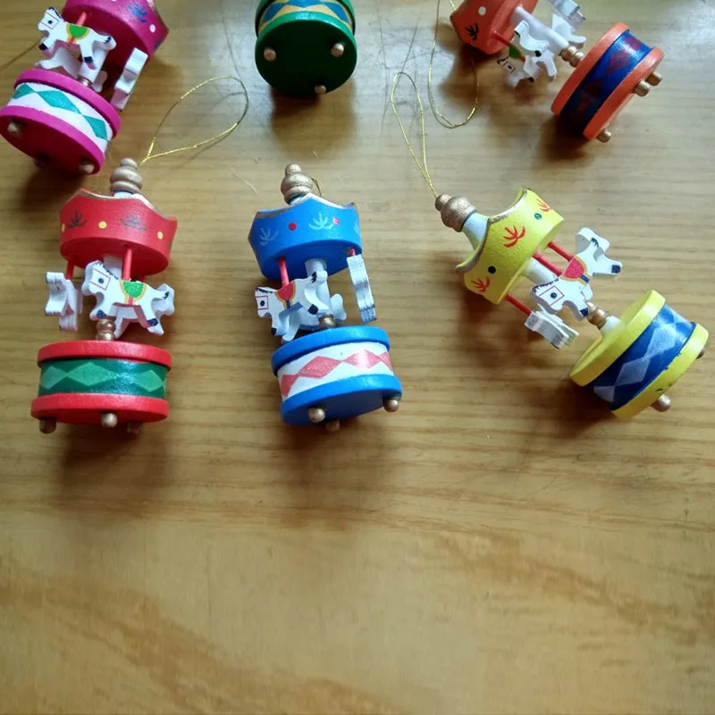

6 Pcs/Set Christmas Ornaments Cute Carrousel Merry-go-round Wood Craft DIY Home Desktop Decoration For Kids Toys Gifts Store