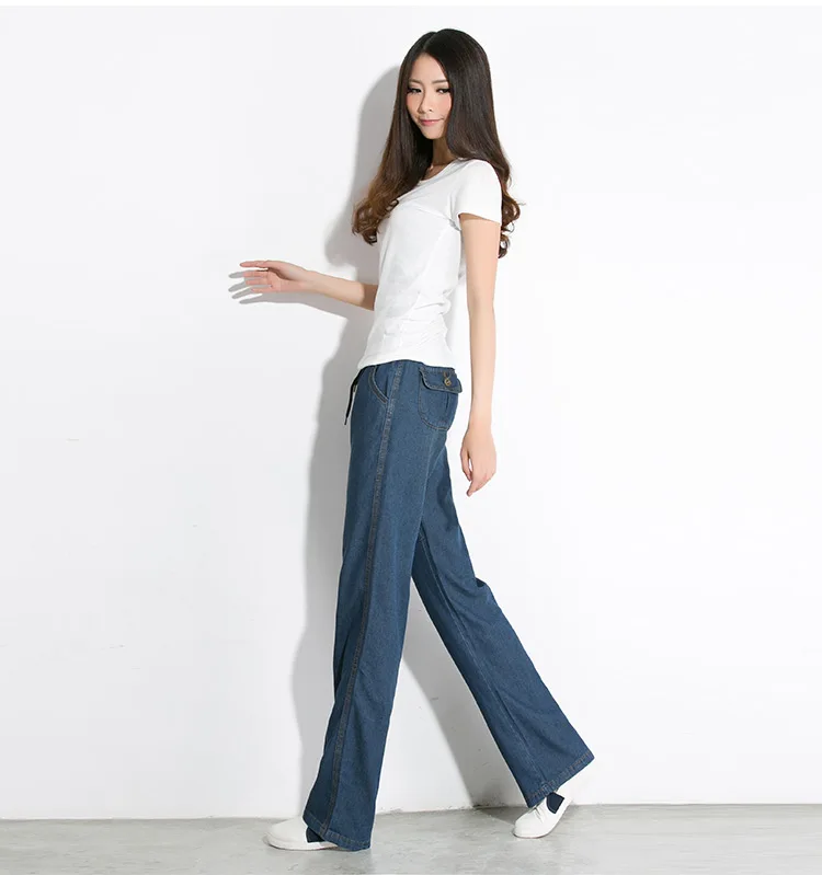 Весной и летом тонкий срез корейских ярдов Высокая талия джинсы Для женщин Департамент пропускная способность свободные длинные sectionswide