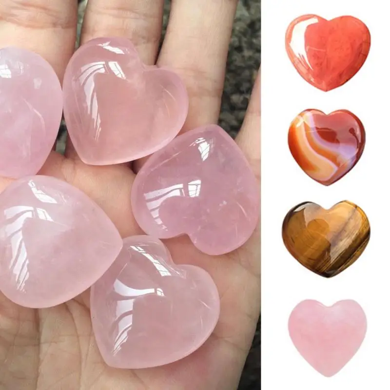 

Wholesale 100 Pcs/lot Natural Heart Shaped Stone Rose Quartz Striped Agate Crystal Carved Palm Love Healing Gemstones 2 Sizes