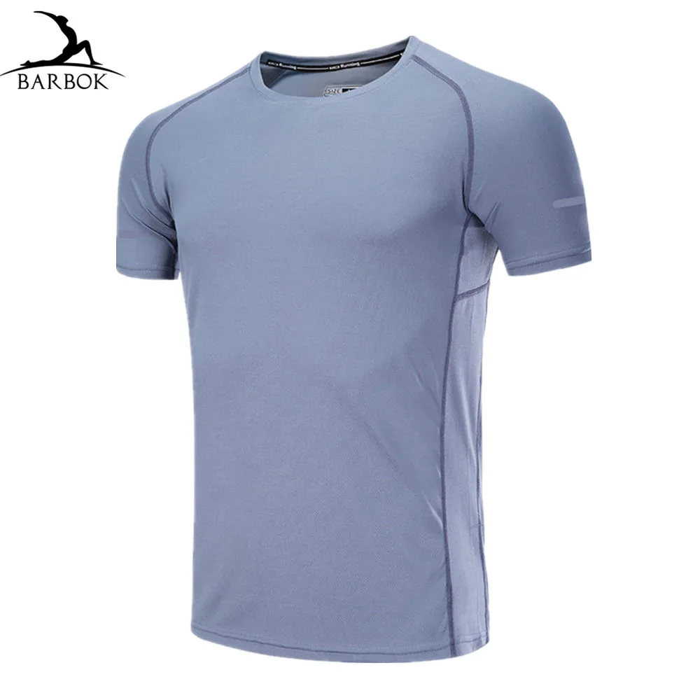 

BARBOK Running T-Shirts Men 4 Color Soft Anti-Sweat Short Sleeve Sportswear Gym Jersey Jogging Workout Top Fitness Skinny Shirts