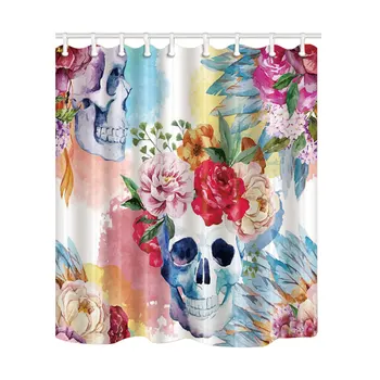 

Sugar Skull Flowers Shower Curtains Art Creative Design Waterproof Mildew Proof Polyester Fabric With 12 Hooks Bathroom Curtain
