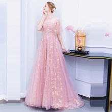 Вечернее платье с высоким воротником, открытой спиной, Robe De Soiree, с коротким рукавом, женские вечерние платья, длинные, большие размеры, вечерние платья с пайетками E611