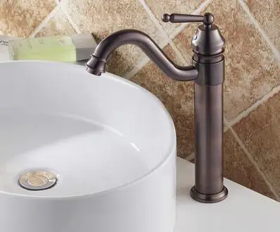 Черный/золотой Латунный Ретро смеситель для раковины и раковины для ванной комнаты на бортике с одним держателем 360 поворотным носиком Черный кран B504 - Цвет: ORB Color