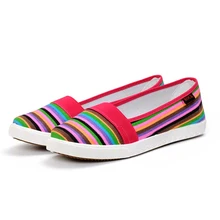 Spring Women Loafers Soft Rainbow Stripe Slip On Flats For 2017 Summer Style Canvas Shoes Woman shoes women Plus Size 35-40099