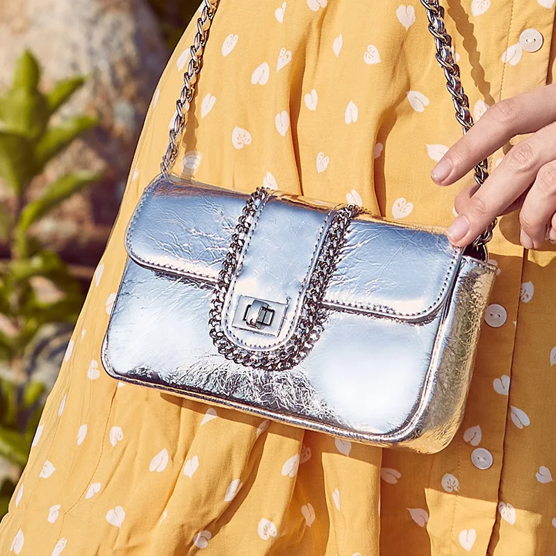 

2019 Crossbody Bags For Women Summer Small Bag Messenger Genuine Leather Silver Girl Single Shoulder Chain Flap Bag Bolsos Mujer
