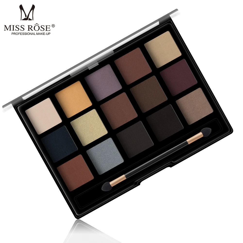MISS ROSE 15Colors Nude Color Eye Shadow Makeup Professional Waterproof Flash Gold Nude Color Eye Shadow Makeup Tray TSLM2