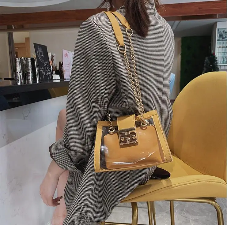 الكورية أزياء سلسلة الصيف شفافة PVC حقيبة ساعي رفرف النساء Crossbody حقيبة الإناث Shoulderbag كيس #790 الكورية أزياء سلسلة الصيف شفافة PVC حقيبة ساعي رفرف النساء Crossbody حقيبة الإناث Shoulderbag كيس #790