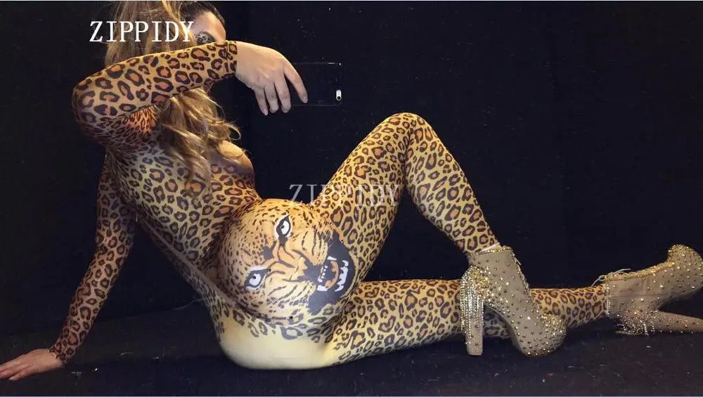 leopard jumpsuit Стиль, сексуальный леопардовый комбинезон, костюм, обтягивающий, стрейч, женский наряд, для ночного клуба, Dj, певица, для выступлений, комбинезоны, сексуальная одежда - Цвет: leopard jumpsuit