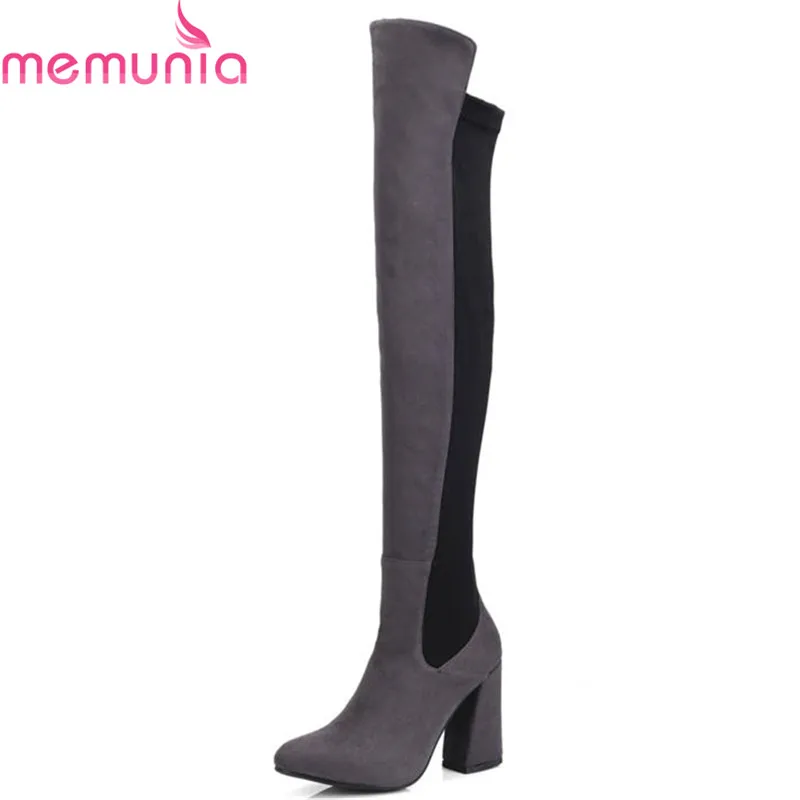 

MEMUNIA 2020 new arrival flock thigh high boots women mixed colors fashion party shoes sexy zipper high heels long boots