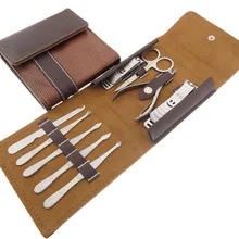9 шт. набор маникюрных инструментов для ухода за ногтями с пальцами, клипер для кутикулы, ножницы для ушей, кожаный чехол