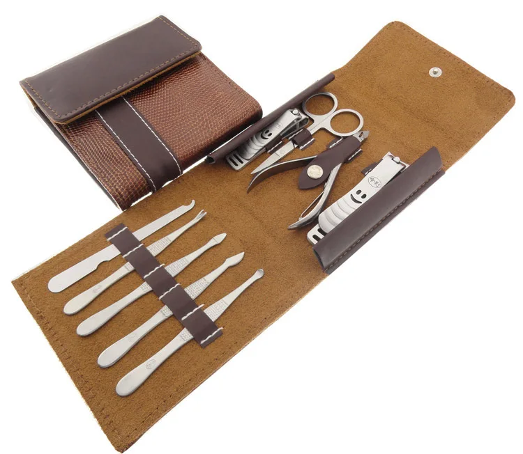 

9pc Nail Care Manicure Set Tools with Finger Toenail Cuticle Clipper Earpick Scissor Leather Case