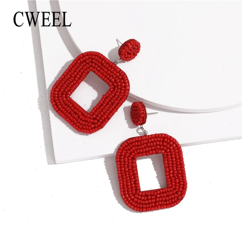 CWEEL INS Trendy Women Statement Earrings Boho Ethnic Colorful Dangle Drop Earrings Beads Tassel Fringe Party Wedding Jewelry