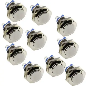 

10Pcs 16mm Raised Top Start Horn Momentary Metal Push Button Switch Stainless