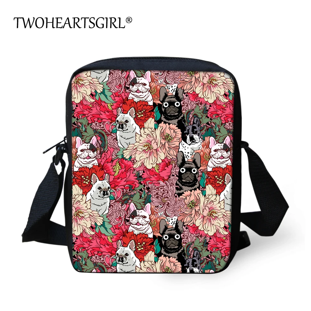 

Twoheartsgirl Fashion Messenger Bags for Girls Floral Bulldog Printing Crossbody Bag Women Girls Casual Small Kids Shoulder Bags
