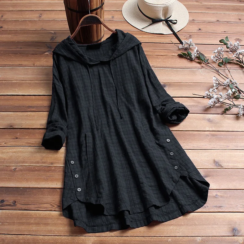 

Women Tops Ladies Blouse Summer Hooded Baggy Fashion Plus Size Vintage Casual Irregular Hem