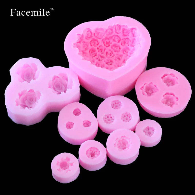 

9pcs/set DIY Baking Mold Soap Rose Flowers Chocolate Mold Soft Silicone Mold Silicone Soap Molds