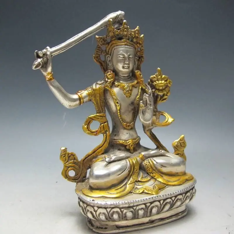

wang6711035+++Chinese Silver Bronze Gilt Tibetan Buddhism Statue --- Manjushri Buddha
