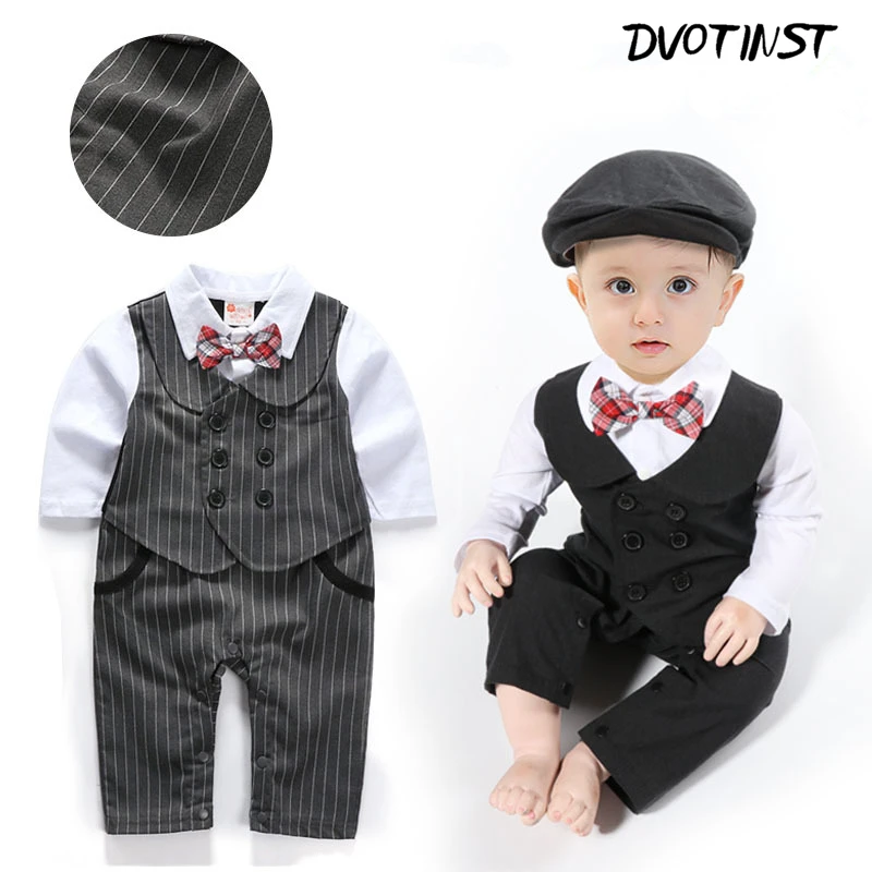 

Baby Boys Full Sleeves Gentleman Bow Tie Rompers+Hat Set Outfit Event Infantil Wedding Jumpsuit Party Birthday Clothing Costume