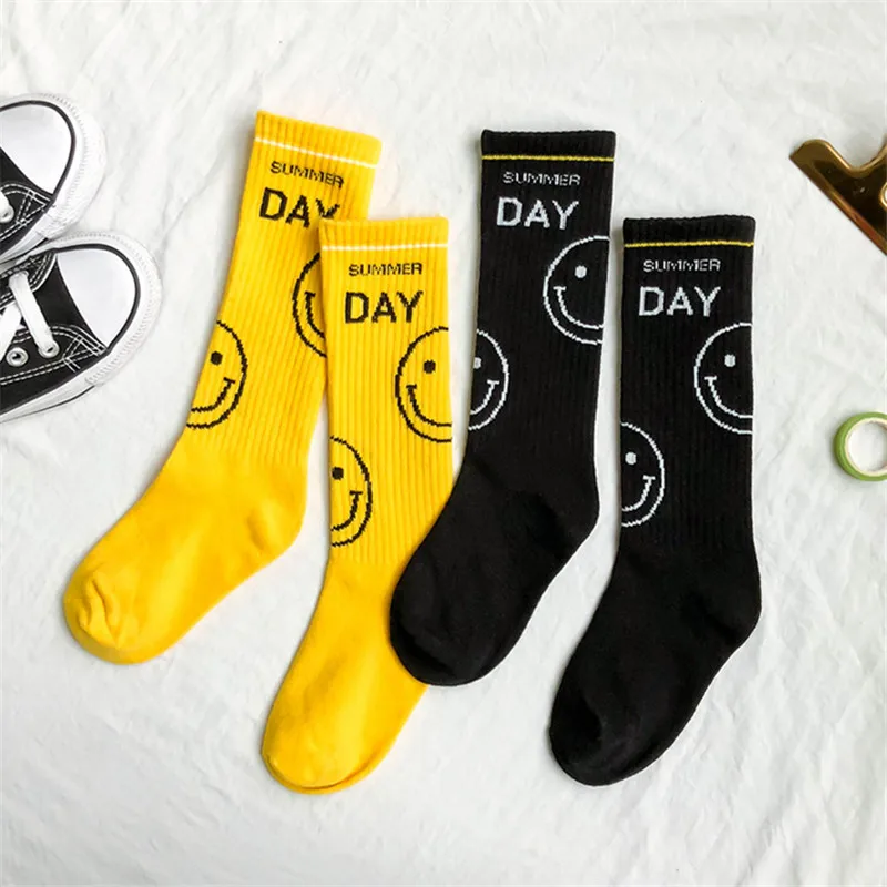 

Baby Socks Combed Cotton High Elastic Letters Smiley Children's Bow Calcetines Dibujos Knee Sports Skarpetki Dla Dzieci Boy Girl
