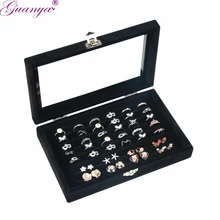 Guanya profesional joyería organizador mostrar exhibición de la Anillos titular cuadro nuevo terciopelo negro oído Pasadores joyas caja