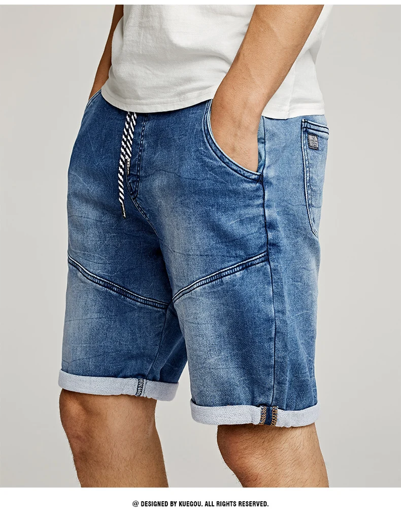 Summer Men Denim Shorts Cotton Elastic Waist Blue Color For Man Fashion Slim Fit Pocket Jeans Male Wear Short Trousers 2926