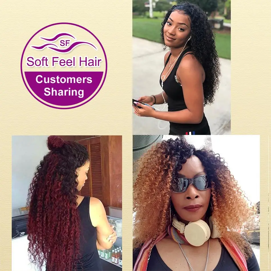 Soft Feel Hair 1/3/4Pcs Ombre Brazilian Kinky Curly Hair Bundles Weave Human Hair Extensions 1B/30 Brown Remy Ombre Hair Bundles