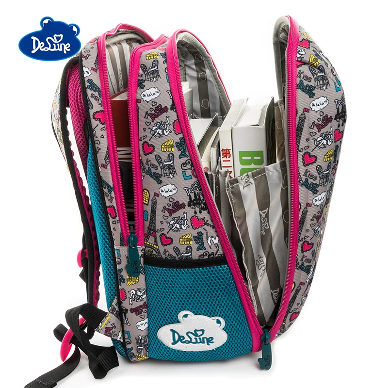 Delune, школьные сумки с рисунком бабочки для девочек и мальчиков, большой мультяшный рюкзак, Детские ортопедические рюкзаки, фиолетовые Mochila Infantil