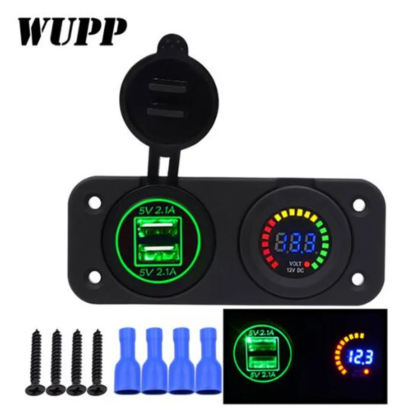 

WUPP LED Waterproof Dual USB 4.2A Port Charger Adapter Dust-Proof 5V Universal Charger Socket Digital Voltmeter