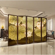 Складной экран с рисунком лотоса для гостиной, кабинета, перегородки из твердой древесины, складные деревянные перегородки для комнат