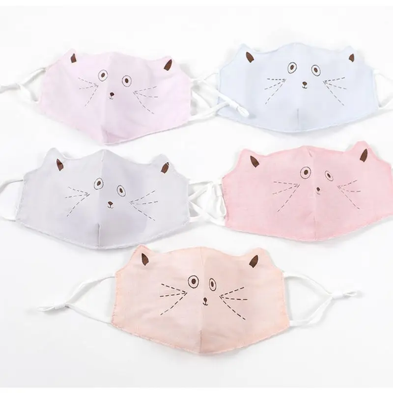 

Children Spring Outdoor Sunproof Anti Dust Cotton Mouth Mask Cartoon Bear Cat Printed Cute 3D Ears Foldable Washable Earloop