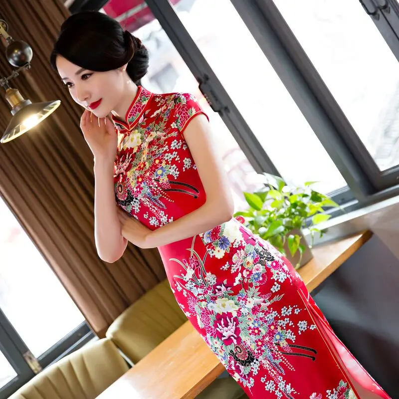 Новинка женские Модные длинный Чонсам Лидер продаж китайский женский район Qipao платье Vestidos Размеры S M L XL XXL XXXL 19340