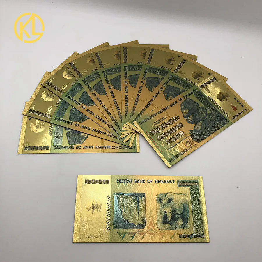 100 шт 1000 носорога сто Quintillion долларов Zimbabwe вийские 24K золотые банкноты для