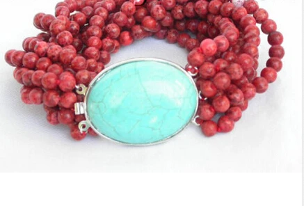 

A natural 10row red sponge coral Bracelet turquoise