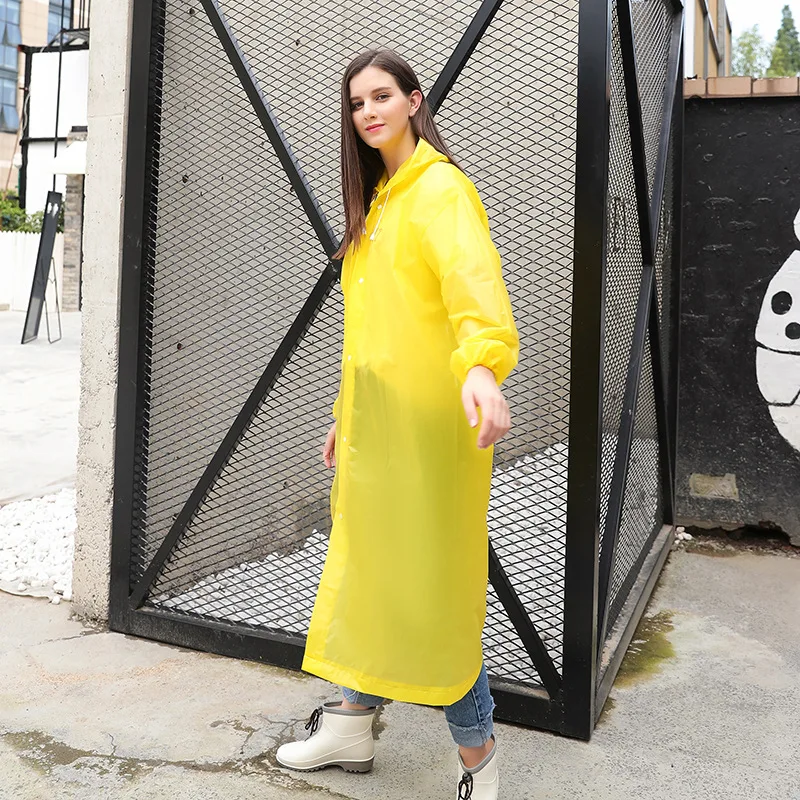 

Women PEVA Yellow Raincoat Thickened Waterproof Rain Coat Rainsuit Women Clear Transparent Camping Waterproof Hooded Rainwear
