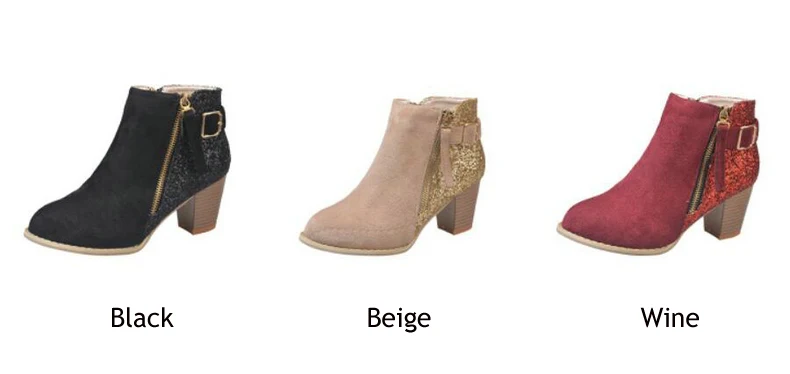 Women's Boots Casual Ankle Boot Lady High Heels Winter Snow Boots Women Genuine Leather Glitter Winter Shoes Women Big Size 43   (4)