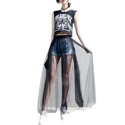 Женские пикантные прозрачные сетки Макси длинное Тюлевая юбка ультра-тонкий плиссированные легкой струящейся одноцветное Цвет Высокая