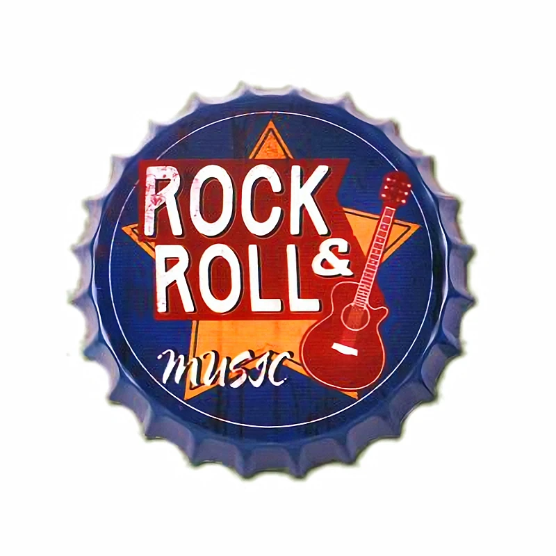 

Rock & Roll Music Bottle Cap Plate Chic Round Metal Home Wall Decor Painting Bar Pub Club Decoration Art Poster Gift B010