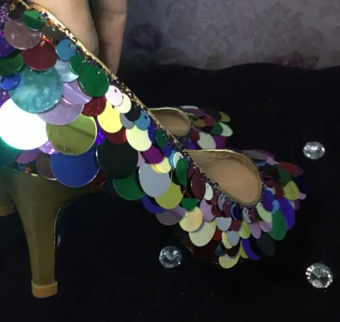 Pompes Dames Multi De Pic Femmes Bling As Printemps Chaussures Robe Ronde Chaton Cousu Mariage Paillettes Talons Zapatos Coloré Hauts qXHcZz