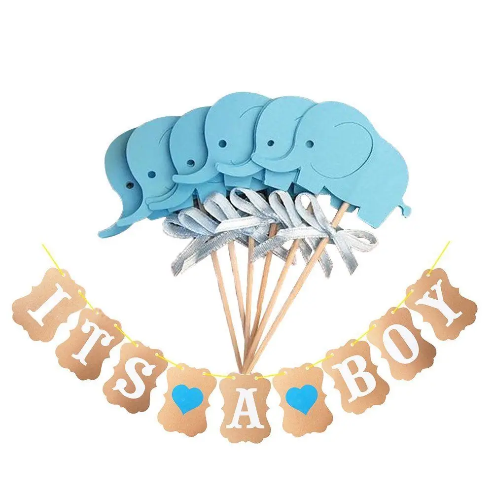 

FANLUS Cake Decoration 10Pcs Blue and pink Elephant Cupcake Toppers