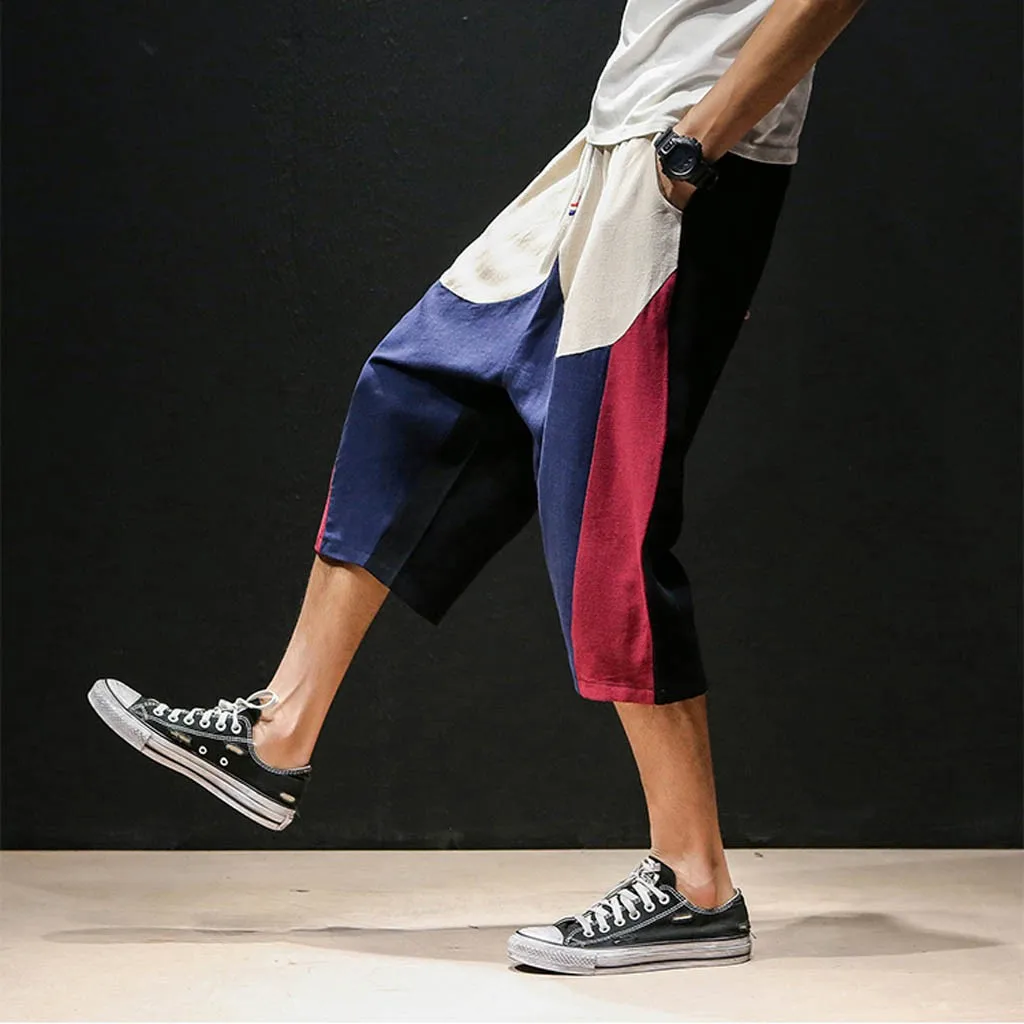 Jaycosin Men's Contrast Rope Tie Pants Drawstring Pants Menswear Men Slim Fit Fashion Trousers Male Linen Clothing Harem Pants
