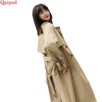 

Women double-breasted coats 2019 Spring Korean new long trench coats women's thin slim windbreakers female casual loose overcoat