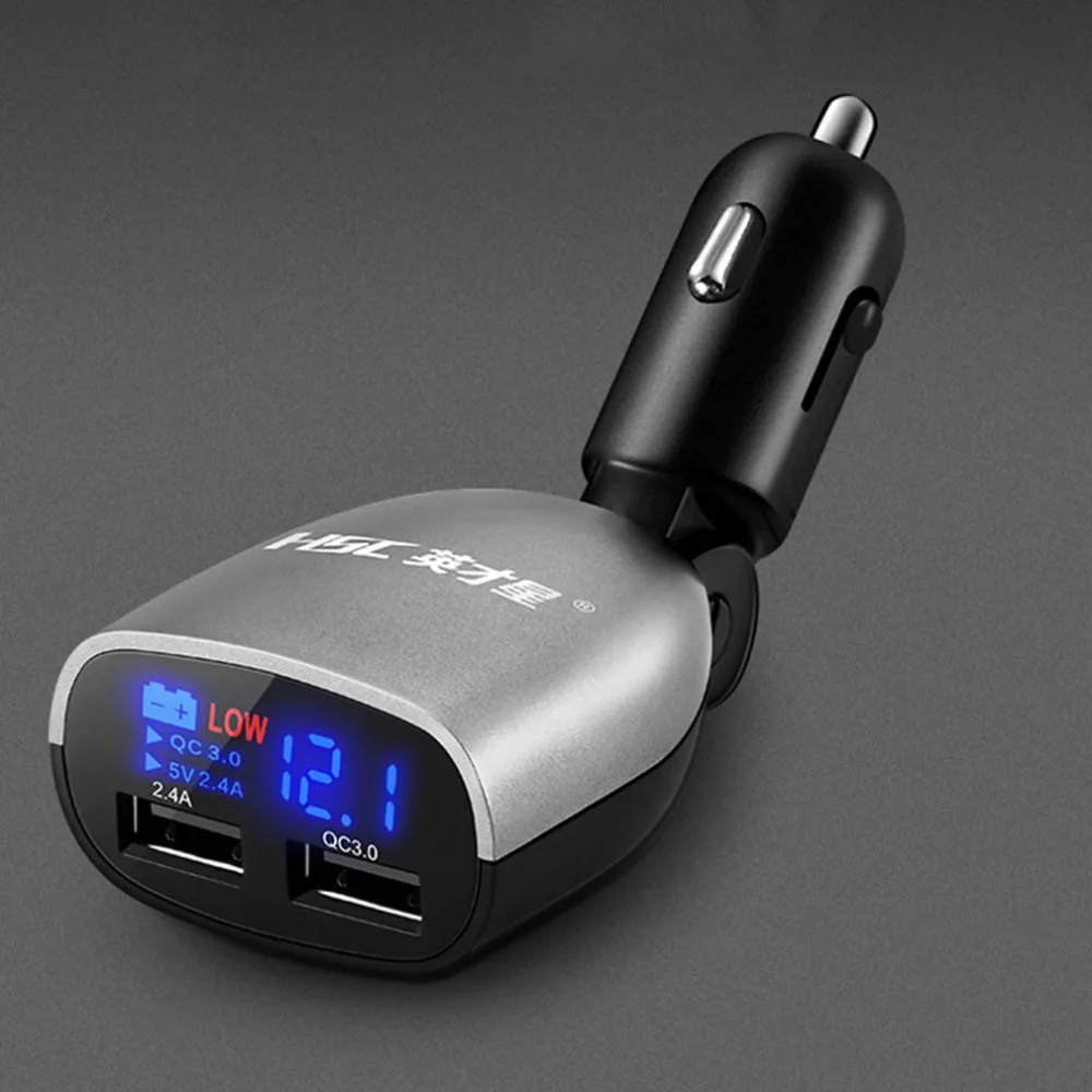 

HSC Automobiles 2USB Quick Charge Car Battery Voltage Monitoring Adjustable Angle Digital Display Screen Low Power Remind Device