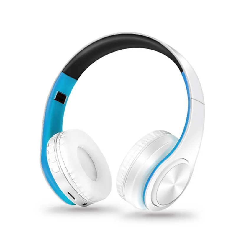 Wireless Stereo Music Headphones Bluetooth Headset Foldable Headphone Adjustable Earphones with Microphone For PC mobile phone - Цвет: White Blue