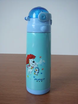 

Fitow stainless steel double student cup child belt vacuum cup straw 500ml