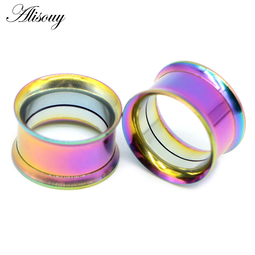 2pcs Surgical Steel Screw fit Ear Flesh Tunnel Plugs Anodized Internally Thread Double Flared Hollow Ear Expander Gauge Jewelry