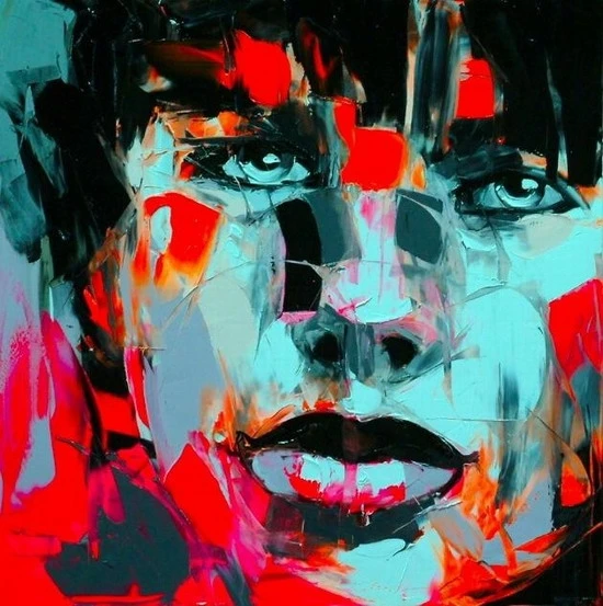 

Hand Painted high quality designer Francoise Nielly Cool face Art Abstract Oil Painting Canvas Artwork Fine Art Living Room59