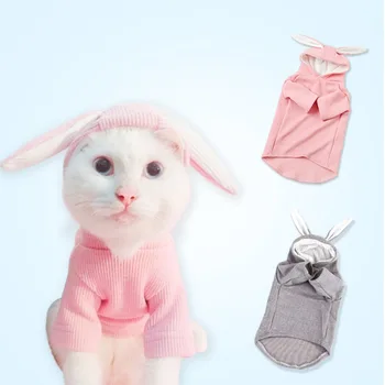 

Dog Spring Autumn Rabbit Ear Sweater Dog Hoodies Cat Clothes Solid Color Sweater Bichon Teddy French Bulldog Cat Pet Clothes