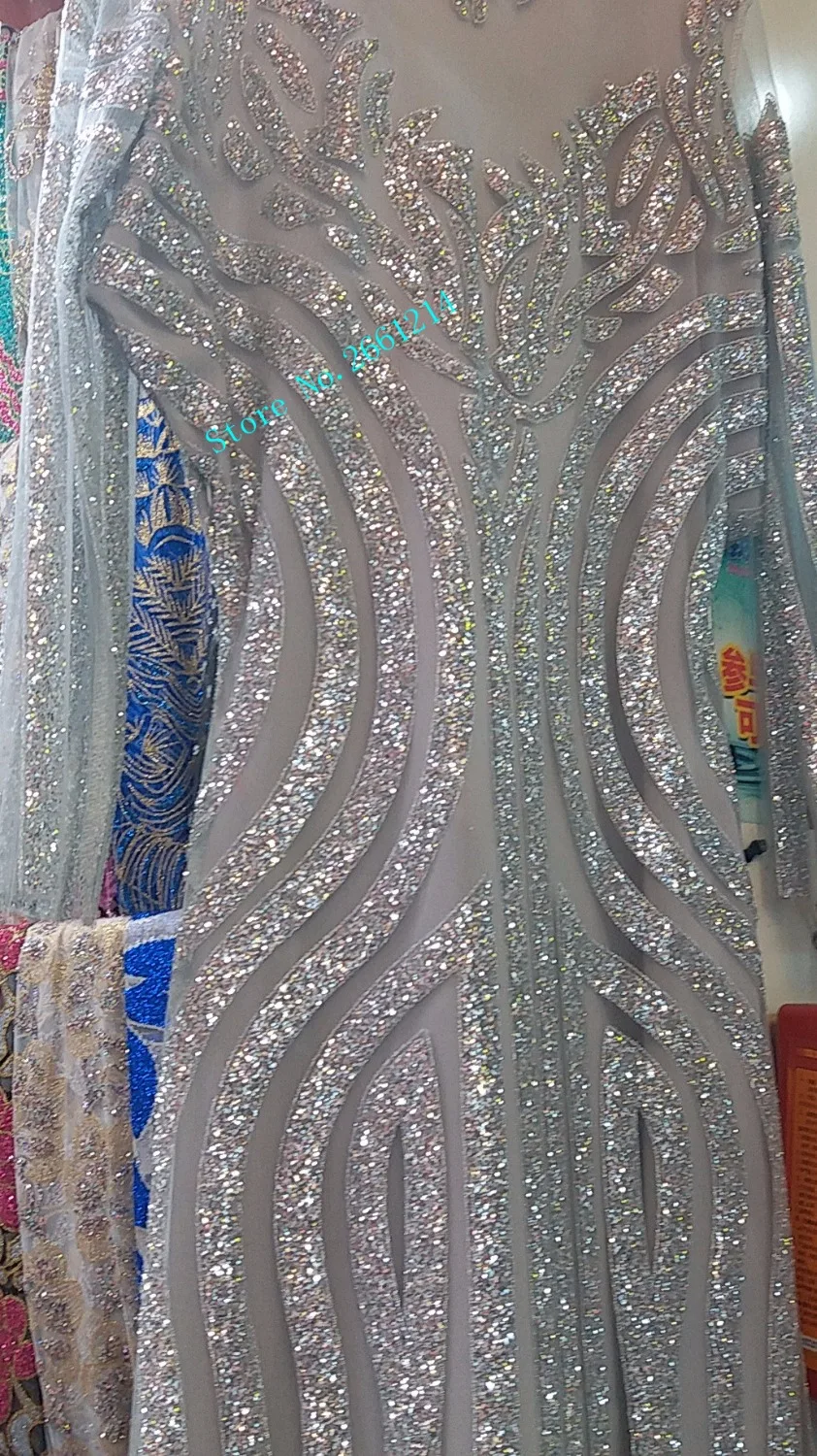 New fashion BZL 52426 French net lace fabric silver Glitter mesh tulle