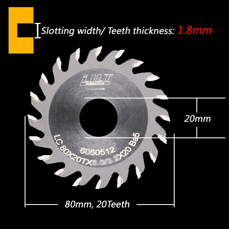 Slotting width 1.8mm 80 мм TCT шлицевые пильные диски 80x20 мм TCT пазовые пильные диски 20 зубьев фреза для дерева, толщина от 1,8 до 5,5 мм, диаметр отверстия: 20 мм - Цвет: Slotting width 1.8mm